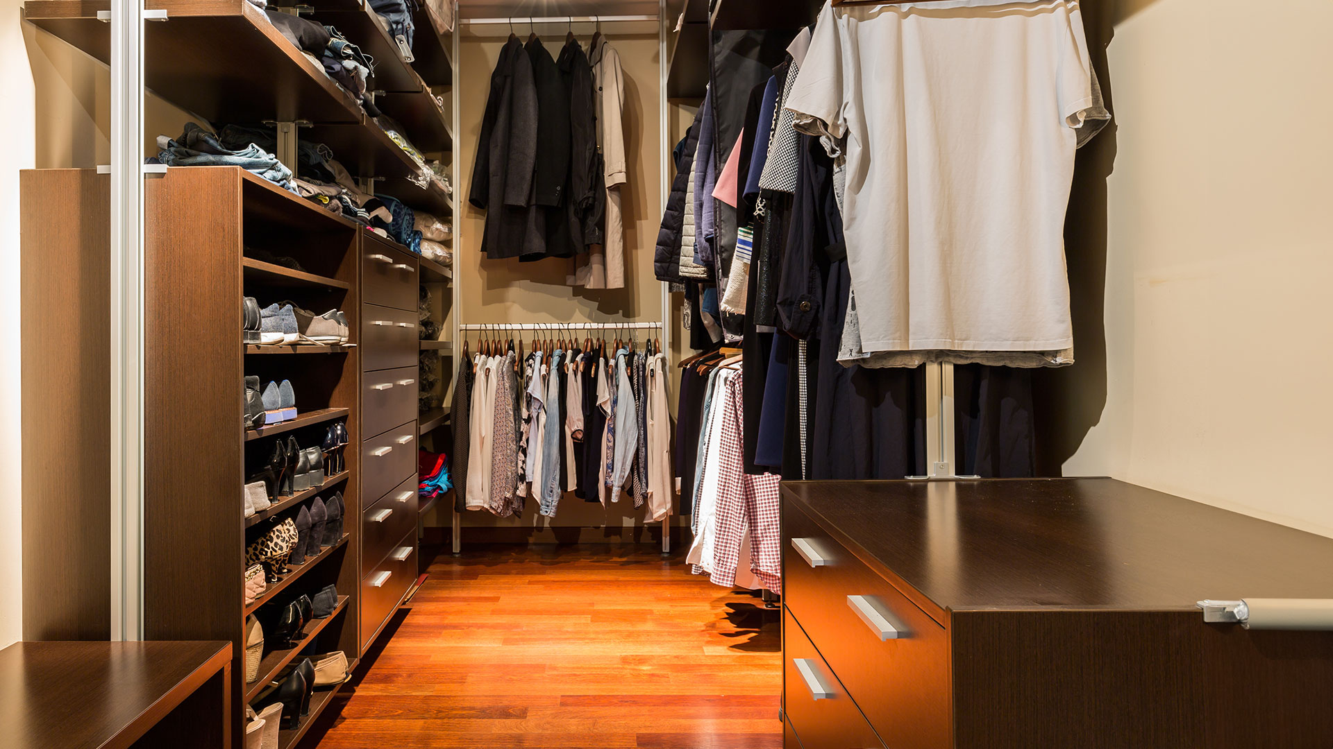 custom walk-in closet with organization system in the DMV area